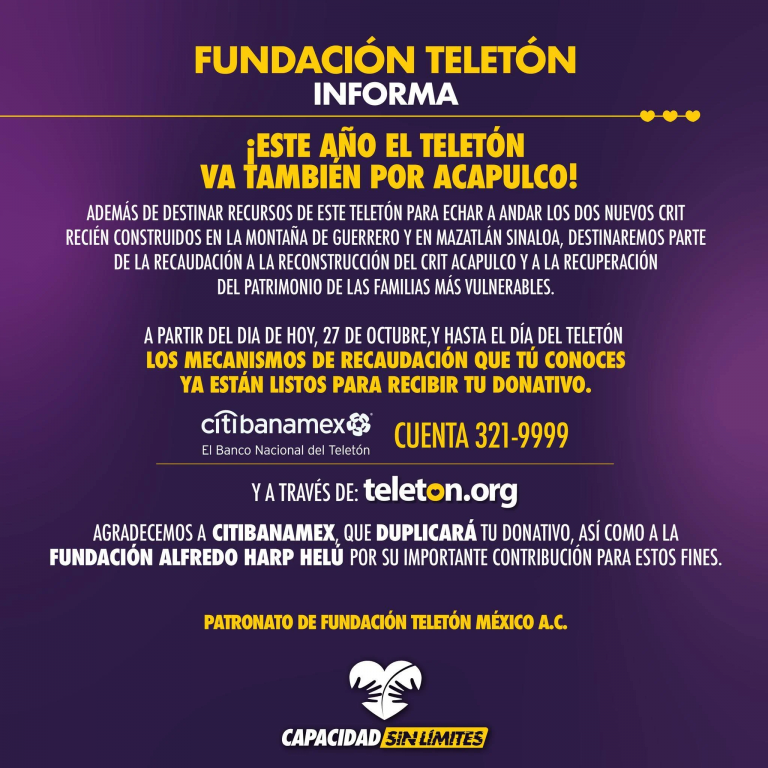 El evento Teletón 2023 también será a beneficio de Acapulco