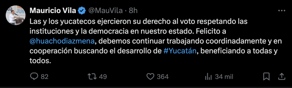 Mauricio Vila, al retomar las funciones como gobernador del estado, reconoce los triunfos de Claudia Sheinbaum y de Joaquín Díaz Mena