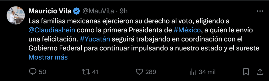 Mauricio Vila, al retomar las funciones como gobernador del estado, reconoce los triunfos de Claudia Sheinbaum y de Joaquín Díaz Mena