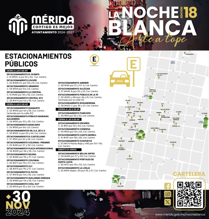 Facilitan acceso a la Noche Blanca con 30 estacionamientos disponibles