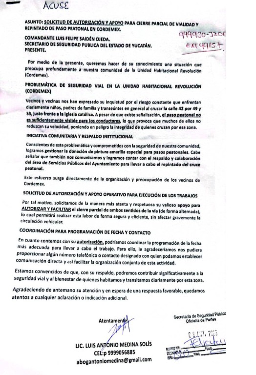 Vecinos de Cordemex piden permiso para pintar un paso peatonal “peligroso”