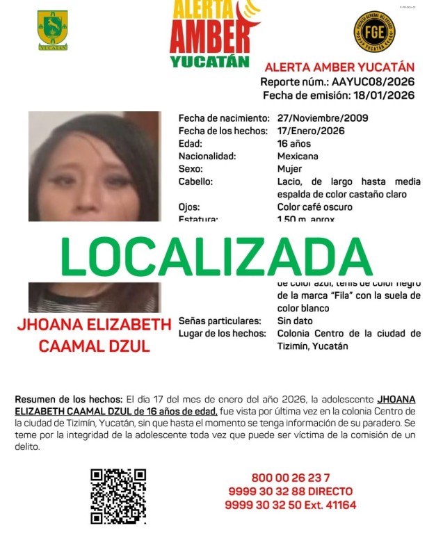 Localizan a adolescente extraviada, estaba en una comisar&iacute;a de Tizim&iacute;n
