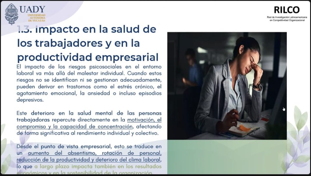 Repercute salud f&iacute;sica, mental y emocional de las personas en la productividad de las empresas.