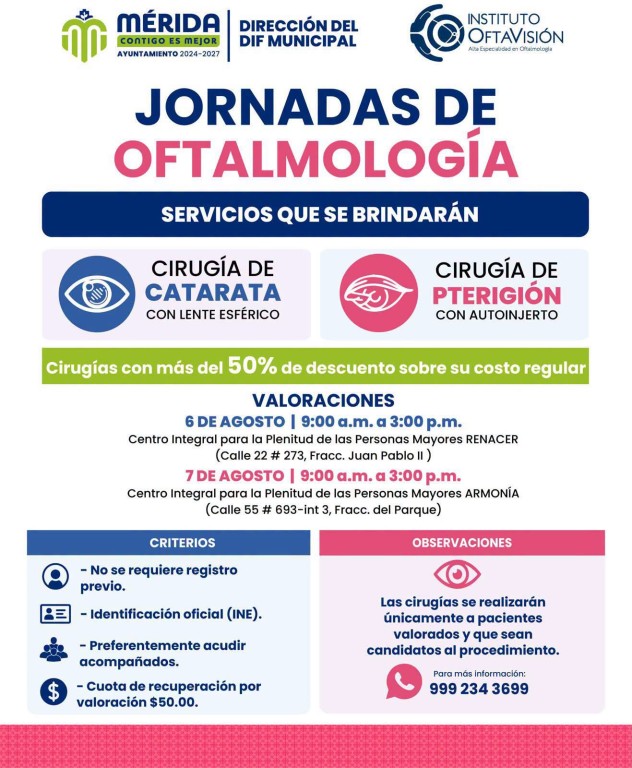 Anuncia Ayuntamiento de M&eacute;rida cirug&iacute;as oftalmol&oacute;gicas a mitad de precio