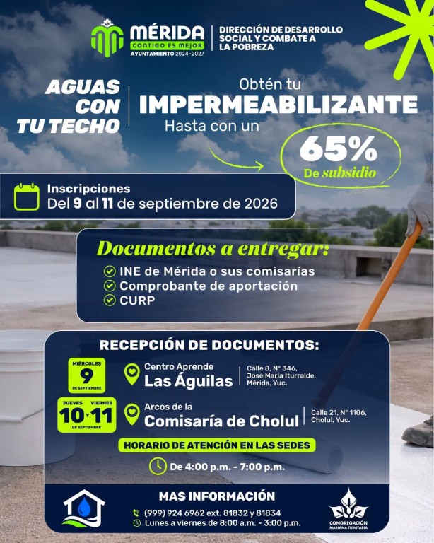 Abren este mi&eacute;rcoles las convocatorias de &ldquo;Aguas con tu techo&rdquo; y &ldquo;Creciendo Contigo&rdquo;