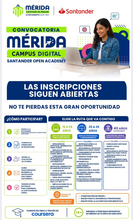 Anuncian cursos gratuitos Ayuntamiento de M&eacute;rida y Santander Open Academy