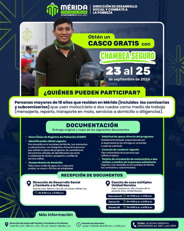 Anuncian nueva convocatoria de cascos gratuitos para motociclistas en Mérida