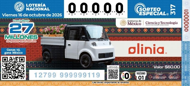 Develan billete de Loter&iacute;a que reconoce al proyecto Olinia y capacidades cient&iacute;ficas de M&eacute;xico