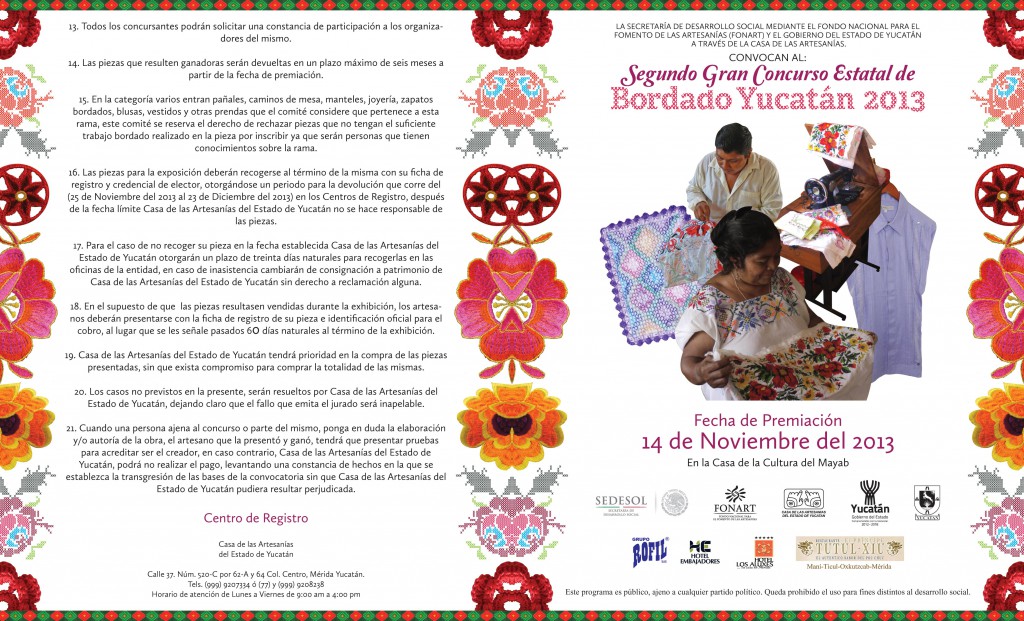 Invitan  a participar en el segundo gran  concurso  Estatal de Bordados Yucatán.