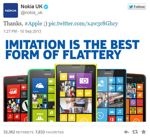 Nokia se burla del iPhone 5C en su cuenta oficial