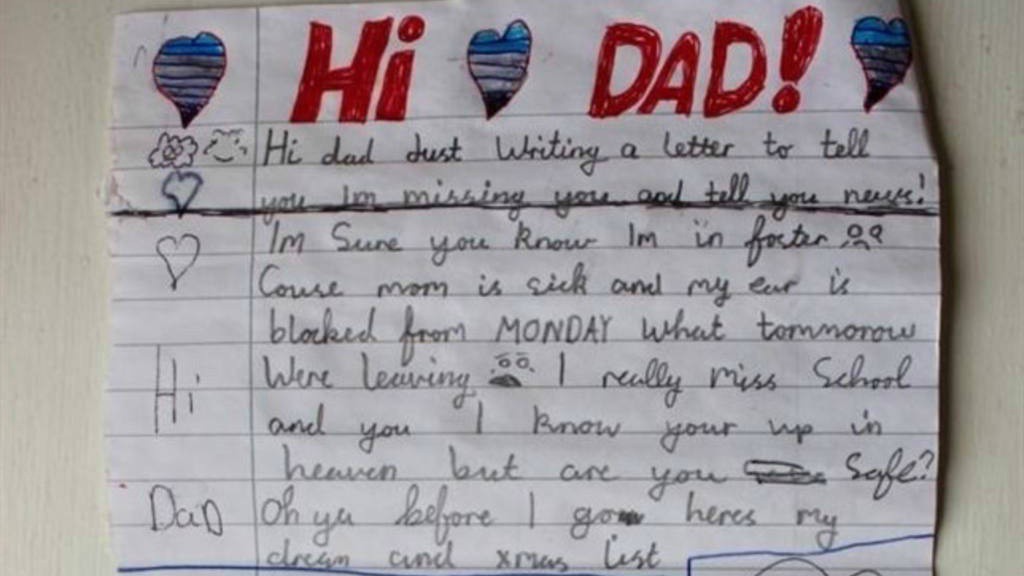 Viralizan carta de un niño a su padre muerto