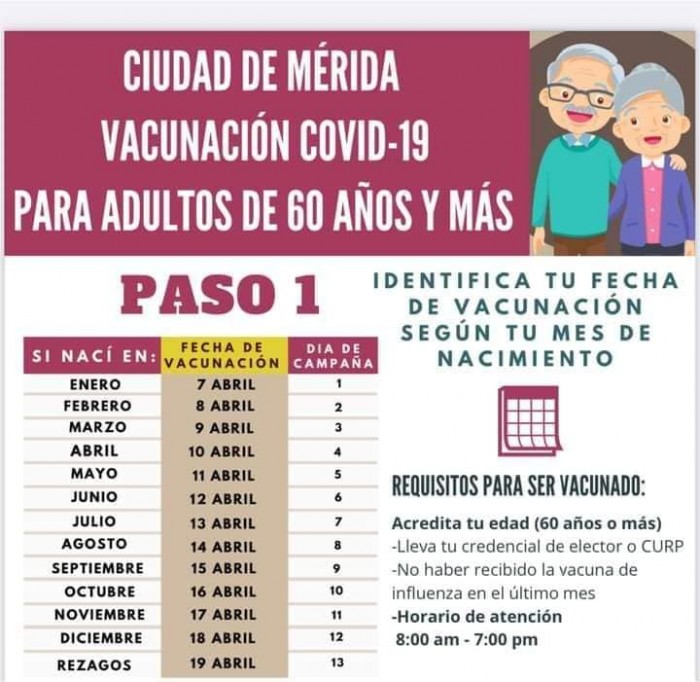 Este miércoles comienza la vacunación de adultos mayores en Mérida
