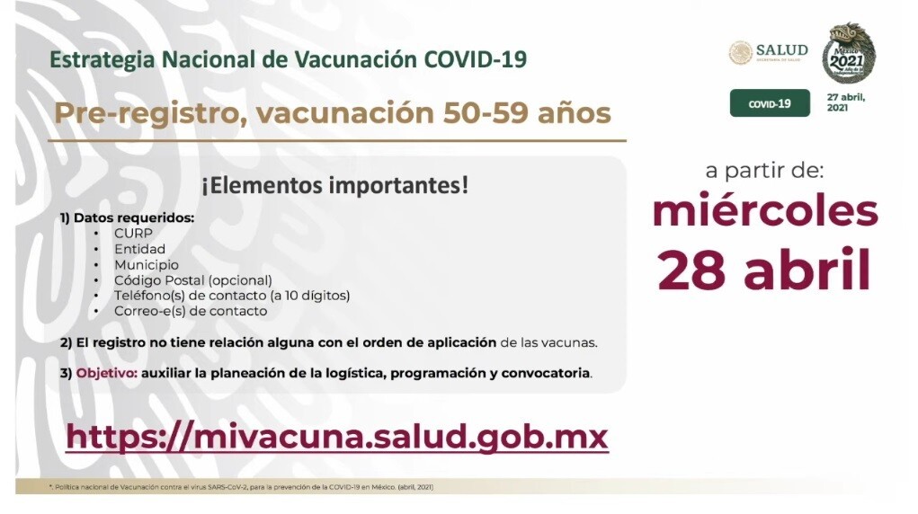 Este miércoles comienza el registro de adultos de 50 a 59 años para vacunarse contra el COVID-19