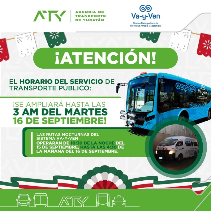 Extiende ATY horarios del servicio de transporte público Extiende ATY horarios del servicio de transporte público