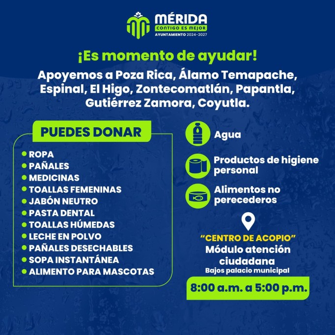 Ayuntamiento de Mérida instala centro de acopio en apoyo a familias de Veracruz