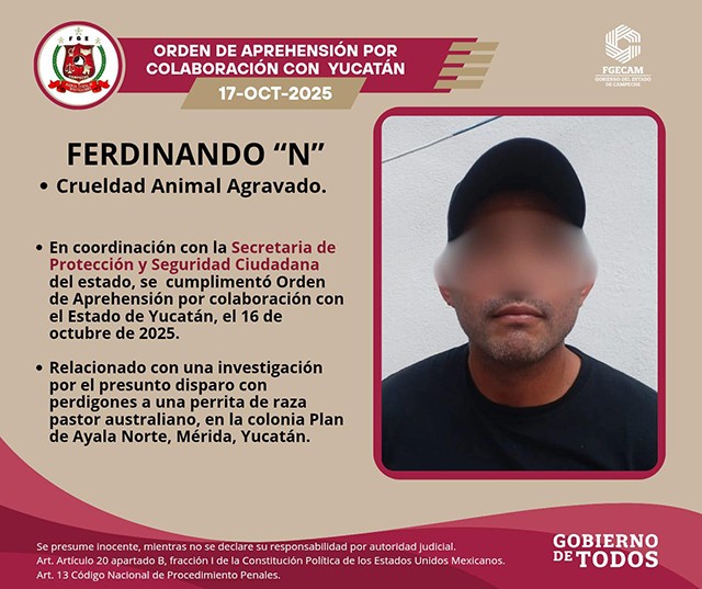 Detenido en Campeche presunto responsable de crueldad animal en Mérida Detenido en Campeche presunto responsable de crueldad animal en Mérida