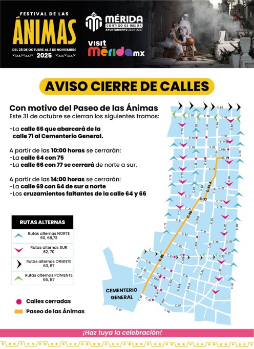 No se le olvide, cierres de calles y cambios de paraderos por el Paseo de Ánimas, este viernes. No se le olvide, cierres de calles y cambios de paraderos por el Paseo de Ánimas, este viernes.