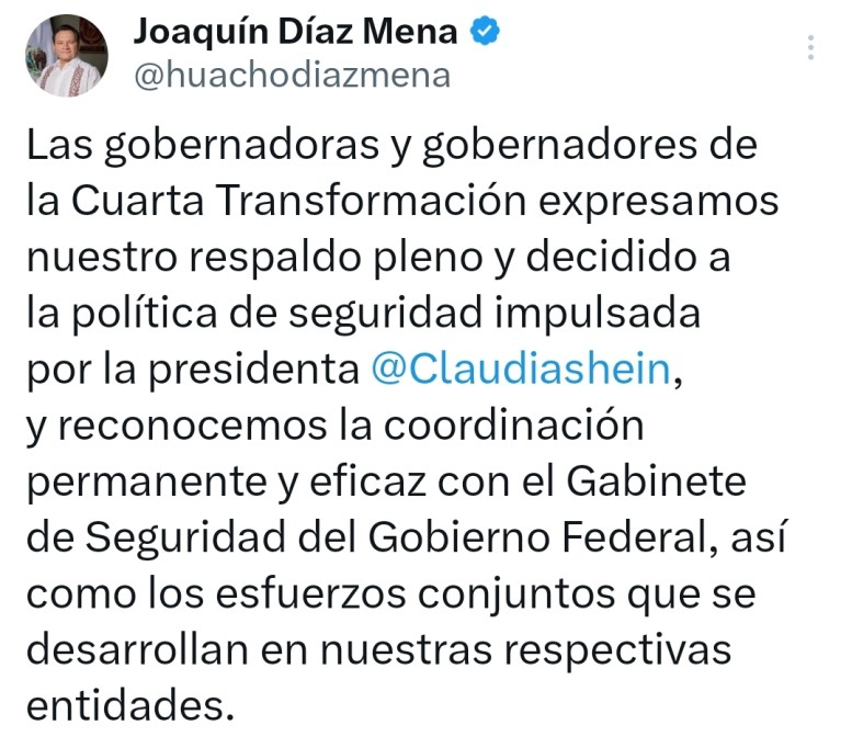 Publican Huacho y gobernadores 4T manifiesto de apoyo a Claudia Sheinbaum