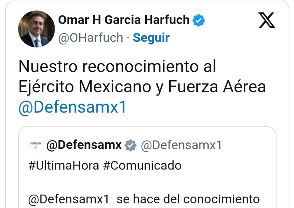 Felicita Omar García Harfuch a la Sedena, por su operativo