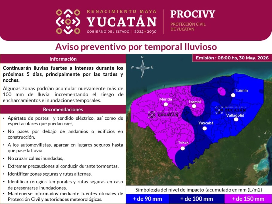 Prevén más lluvias fuertes durante los próximos días, en Yucatán