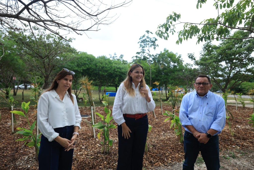 Entrega Cecilia Patron primer jardín de lluvia para prevenir encharcamientos, en Ciudad Caucel.